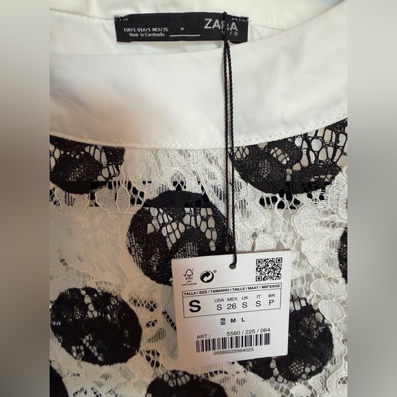 NWT Zara Lace Polka Dot Dress Black/White Size S - Picture 8 of 8
